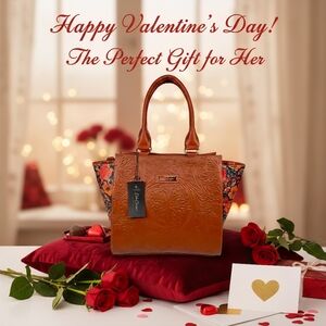 Floral Cork Cognac Brown Embossed Tooled Artisan LEATHER Hobo Bag Purse Tote